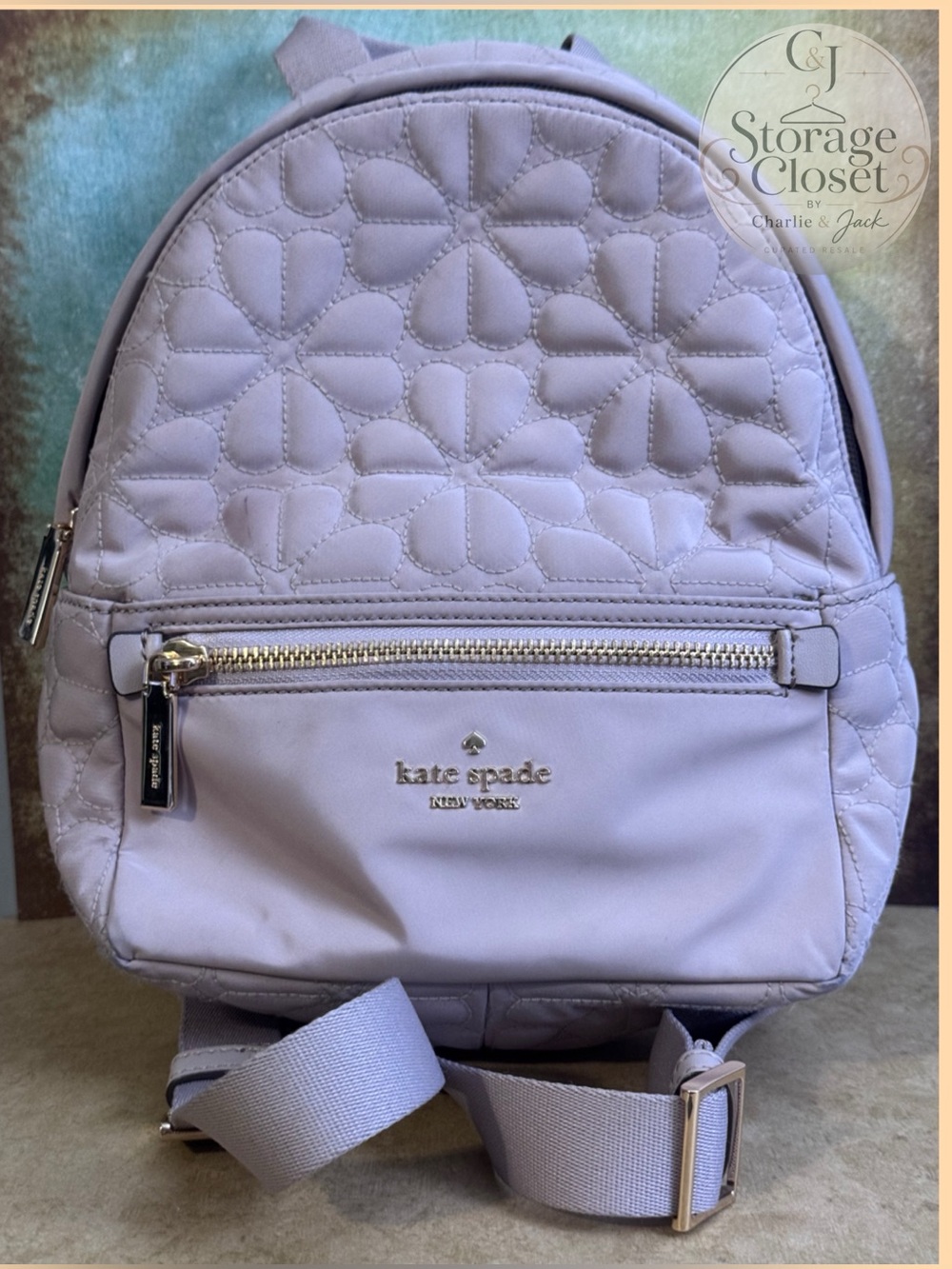 kate spade taupe quilted backpack with gold hardware